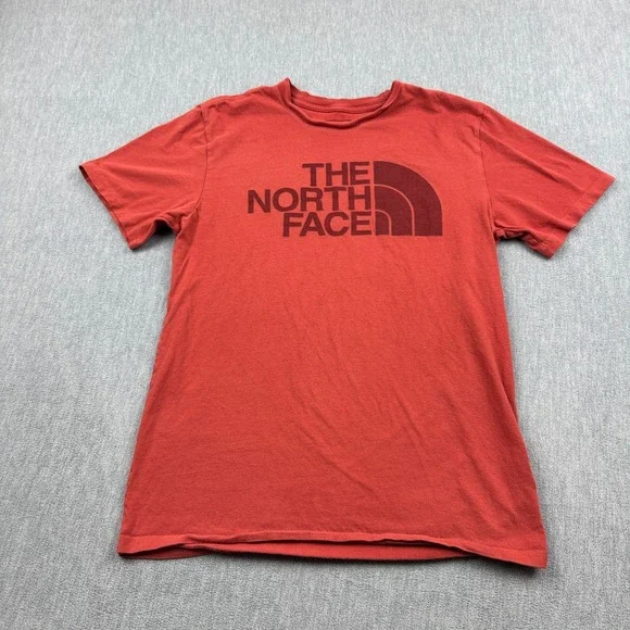 The North Face T Shirt Mens Small Orange Graphic Logo Half Dome Short Sleeve Tee