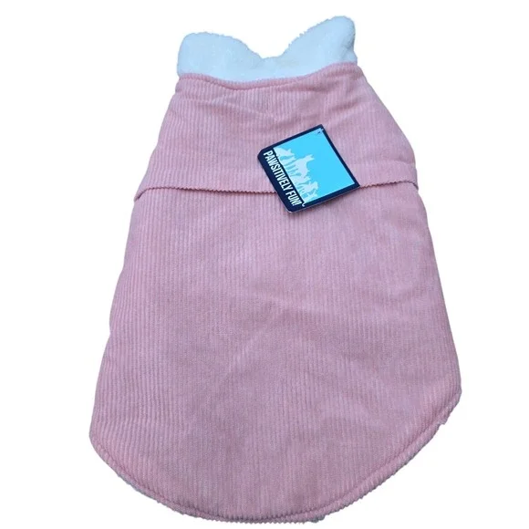 Pawsitively Fun Pink Corduroy Sherpa Lined Pet Dog Jacket Warm‎ Cozy Size L