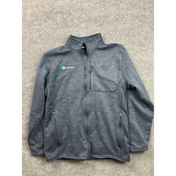 The North Face Full Zip Jacket Mens Large Blue Fleece Logo Patch Heathered