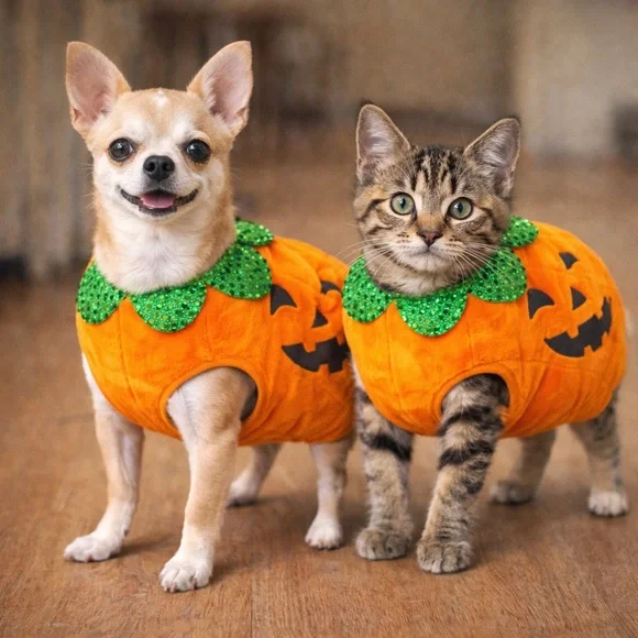 Pumpkin Adjustable Dog Cat Halloween Costume Size XS Animal Dress Up‎