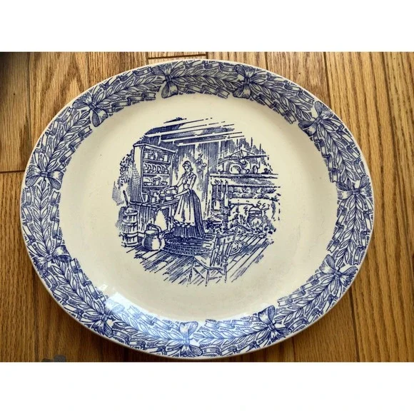 Universal‎ Potteries Camwood Ivory Blu Colonial Kitchen Oval Platter