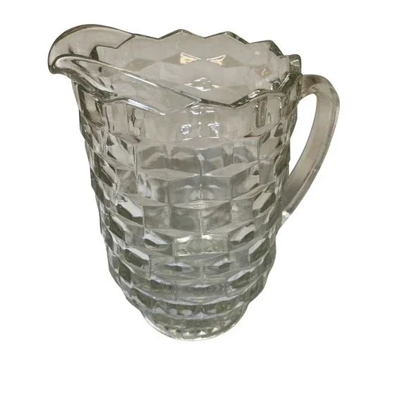 Vintage Indiana Glass Colony Whitehall Clear Glass 2 Qt Water Pitcher Cubist
