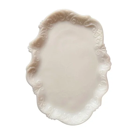 Westmoreland Milk Glass Princess Feather Oval Platter Tray Opalescent White 12in