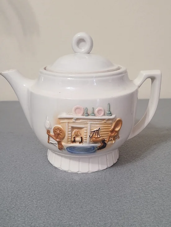Vintage Porcelier Hearth Scene Teapot - Hand Painted