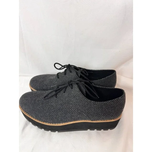 Eileen Fisher Eddy Mélange 2‎ Platform Oxfords Grey Herringbone Shoe Womens 7