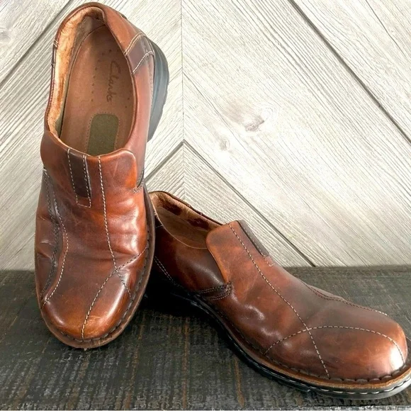 Clarks Escalade Leather Causal Loafers 70846 Brown Slip On Men Sz 9.5