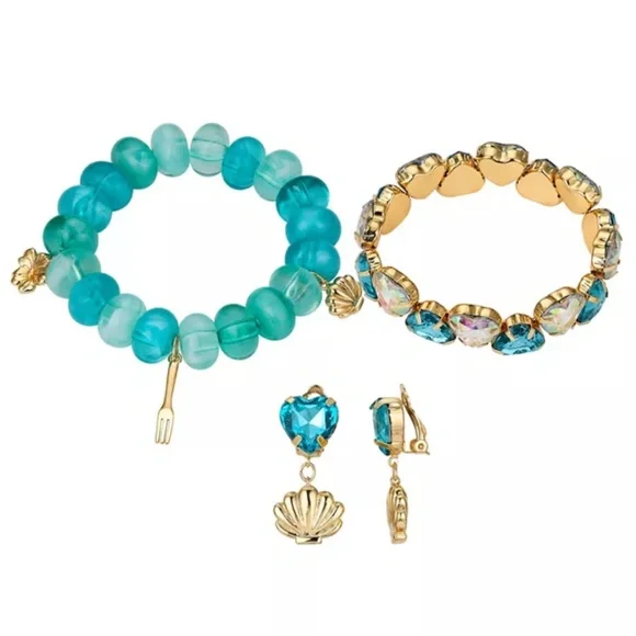 Disney Kids Princess The Little Mermaid Gold Tone Shell and Flower Jewelry Set
