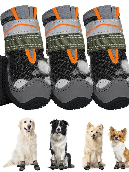 NEW Breathable Dog Boots 4PCS Reflective Strip Paw Protector Size 52-68lbs