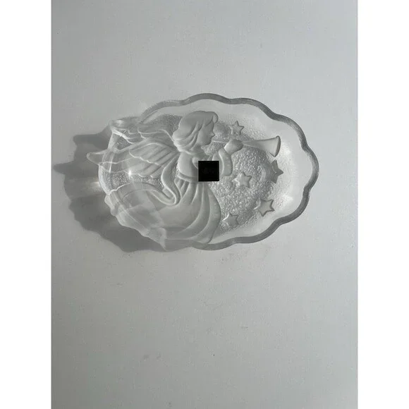Mikasa Frosted Textured Glass Angel Gabriel Trumpet Stars Oval Candy Dish 6