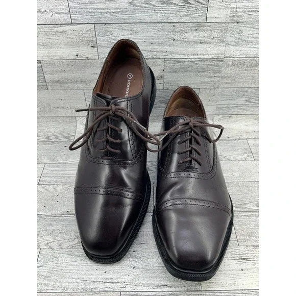 Rockport Mens K71639 Cap Toe Oxford Dark Brown Leather‎ Shoes Adiprene Size 9W