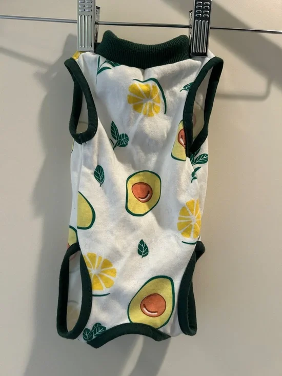 Unbranded Avocado & Lemon Print Sleeveless Dog Pet Tee White/Green has stretch S