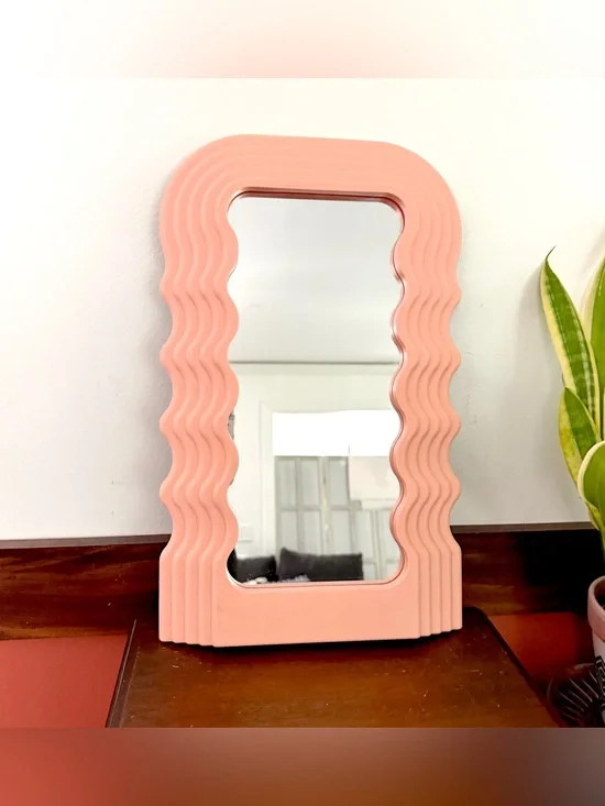 Peach Wavy Acrylic Bohemian Dopamine Style Wall Hanging Mirror 10x16.5” Trendy