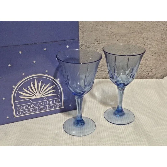 Avon American Blue Classic Collection‎ Set Of 2 Water Goblets NIB