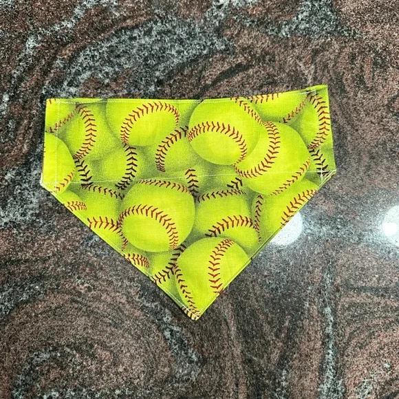 Handmade Reversible pet bandana in softball print