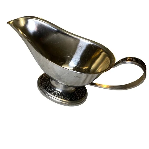 Oneida Clifton 18/8 Stainless Steel Gravy Boat Sauce Server Black Floral Japan