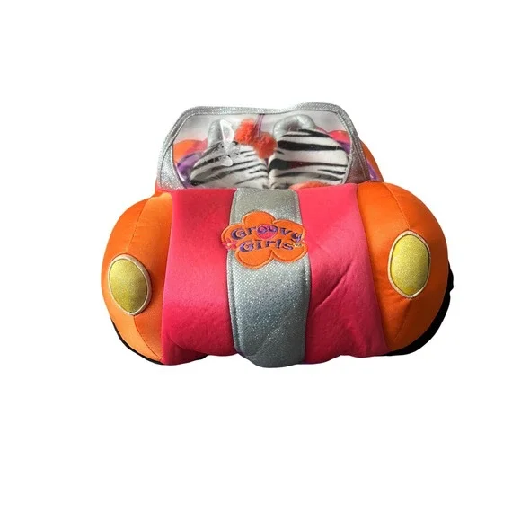 Manhattan Toy Groovy Girls Plush Convertible Car Orange Pink Zebra Print Trunk