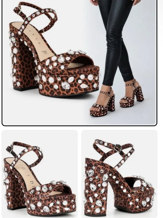 Gianni Bini Women’s Leopard Print Platform Sandals w/Crystal Embellishments NWOB