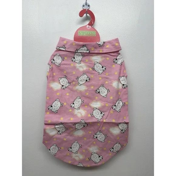 VIPoochy Dog Sweater Pajamas Coat Pink Sheep With Hook &Loop Closure Large #47‎