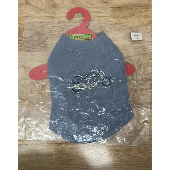 VIPoochy Dog Sweater Coat Blue Sequin Motorcycle Stretch Pullover XS #47‎