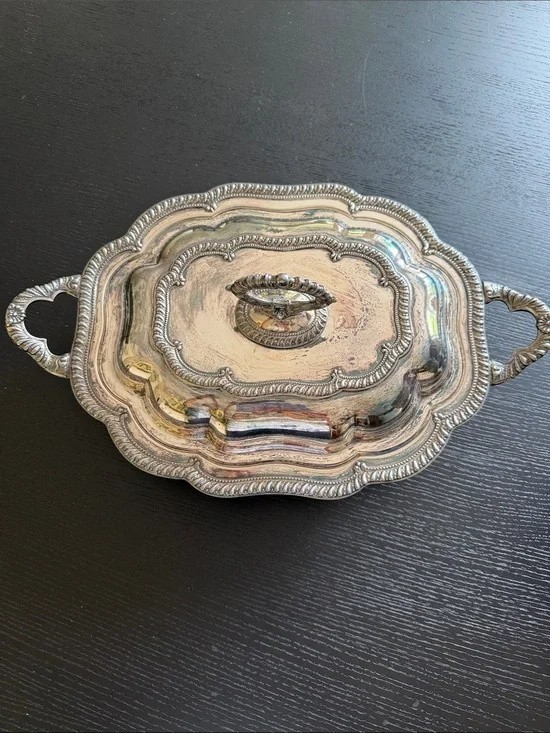Vintage Double Covered Sheffield Silver Plate Serving Dish English Hallmarks