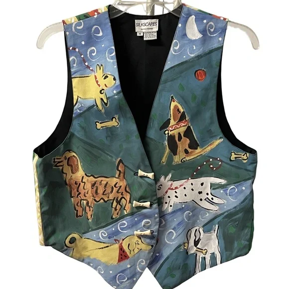 Encore - Silkscapes Hand Painted Doggie Vest Sz M - Like New - See Photos