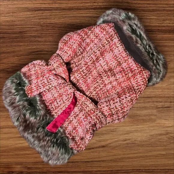 East Side Collection Red Tweed and Faux Fur Doggie Coat