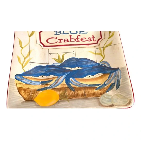 Certified International Blue Crabfest Square Platter Kate McRostie 11