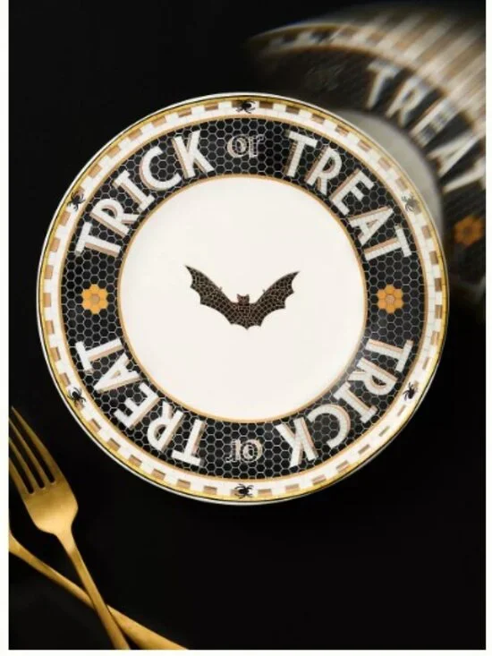 Anthropologie Bistro Tile Stoneware Dessert Plate: Halloween Edition - Bat - NWT