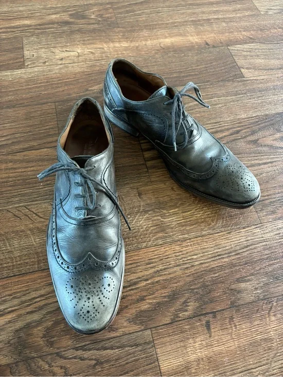 John Varvatos Gray Leather Wingtip Oxford Dress Shoes Brogue 10.5
