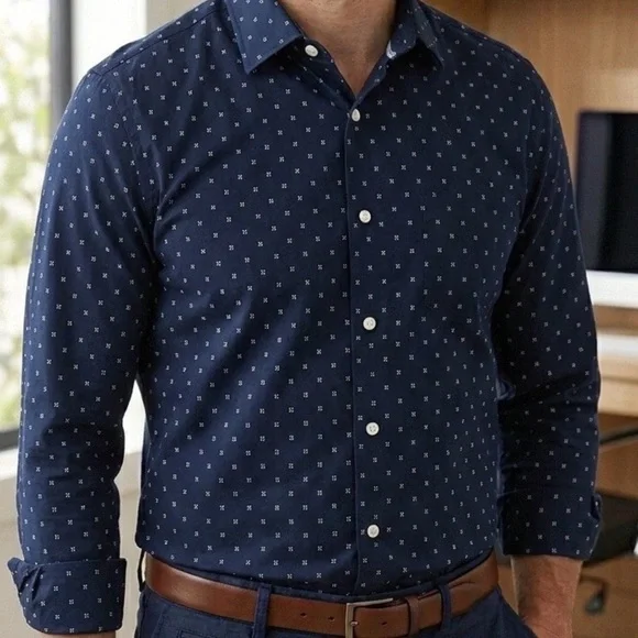 Banana Republic Geometric Soft Wash Button-Up Shirt Navy Long Sleeve Mens‎ M EUC