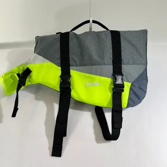 Dog Life Preserver Cabela's XL Black Grey and Bright Yellow Nylon & Hook/ Loop