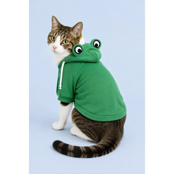 Green Frog Pet Hoodie Small Dog Cat Fleece Sweatshirt with Hood and Drawstring
