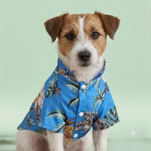 Blue Tropical Pineapple Hibiscus Print Pet Dog Shirt Small Hawaiian Aloha