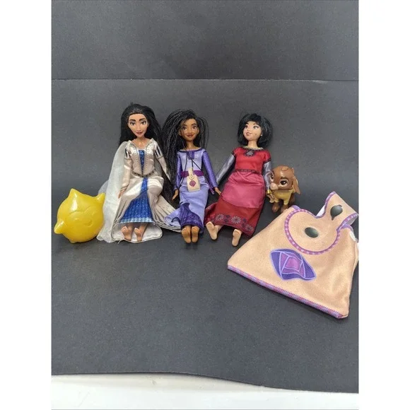 Disney Wish Dolls Asha Dahlia Queen Amaya Valentino Glow Star & Bag Lot Of 6