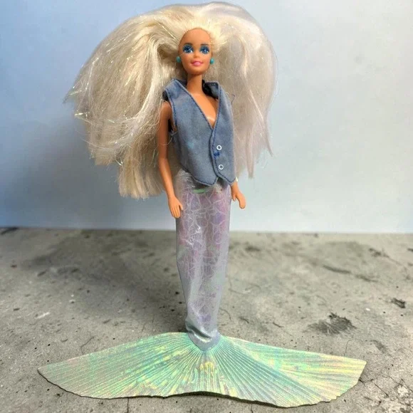 Vintage 1991 Mattel Barbie Mermaid Doll Blonde Tinsel Hair Iridescent Tail 1966