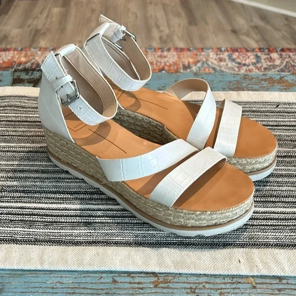 Dolce Vita LIZA White Faux Gator Platform Wedge Espadrille Sandals Size 9.5