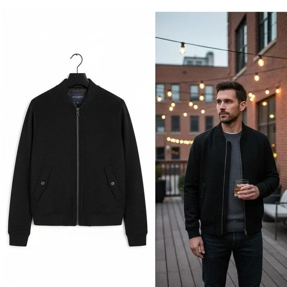 VINTAGE Banana Republic Black Wool‎ Cashmere Bomber Jacket Men's L FA '01 MINT