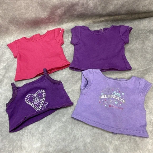American Girl Doll Lot Of 4 Shirts w Purple LETS CELEBRATE for 18