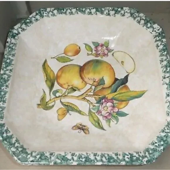 Himark Vintage Elegant Cream Green Serveware Bowl Buttterfly Botanical Motifs