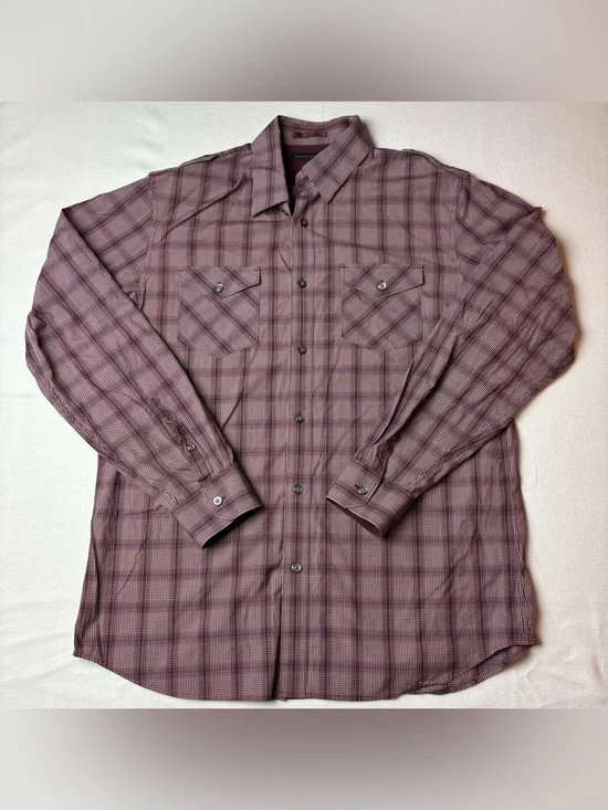 Banana Republic Men's Plaid Button-Down Shirt - Burgundy & Black