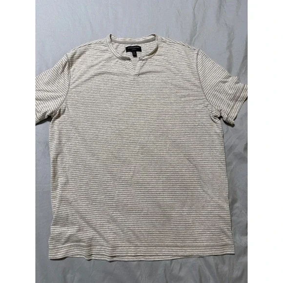 Banana Republic‎ Tall XL Linen-Blend Notch-Neck Striped T-Shirt