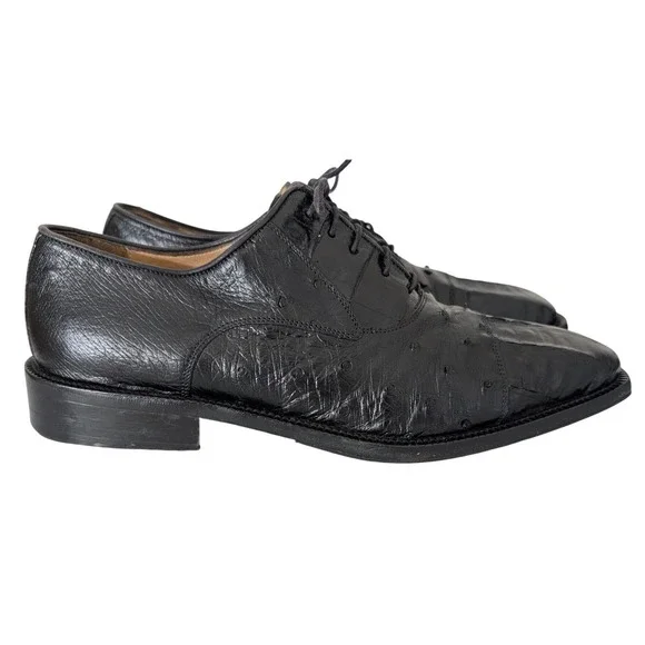 Belvedere Florence Crocodile Ostrich Dress Shoes Men 11M Black Exotic‎ Italian