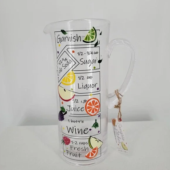 Hand Painted Sangria Pitcher Glass Recipe Design Fruit 67oz 1.98L New with Tag