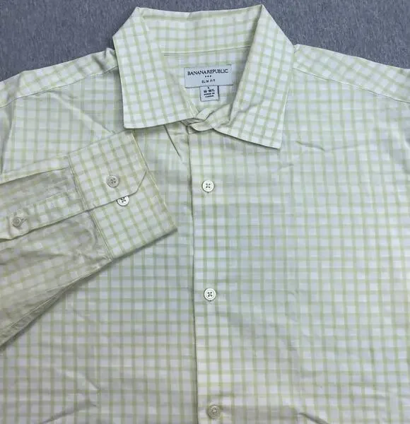 Banana Republic Shirt Mens Large (16 - 16.5) Check 100% Cotton Slim Fit
