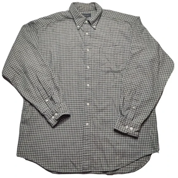BANANA REPUBLIC Men Large‎ Green Check Medium-Weight Cotton Button Shirt