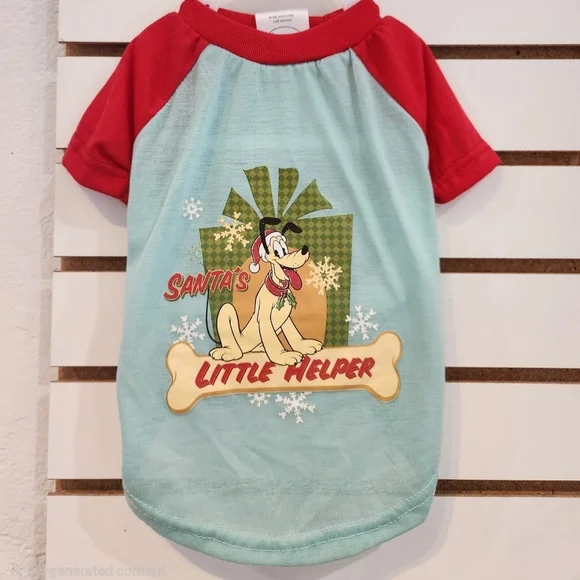 Disney Pluto Santa's Little Helper Dog Christmas Tee Shirt Red Blue