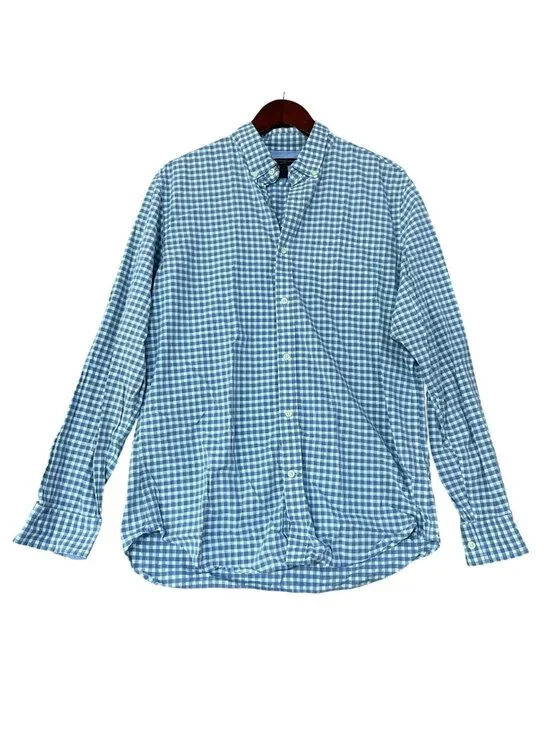 Banana Republic Men's L Blue Gingham Button-Down Dress Shirt Slim Fit C0872