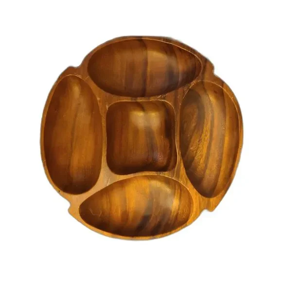 Monkey Pod Wood Hand Crafted Bowl Tray 5-Sections Vintage Mid‎ Century
