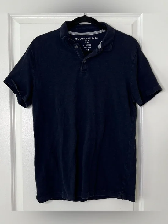 Banana Republic Vintage Navy Blue 100% Cotton Polo Shirt Casual Preppy Classic