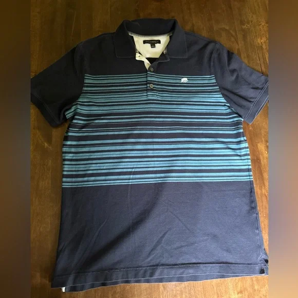 Banana Republic Polo Mens L Large Blue Elephant Stripe‎ Preppy Classic School